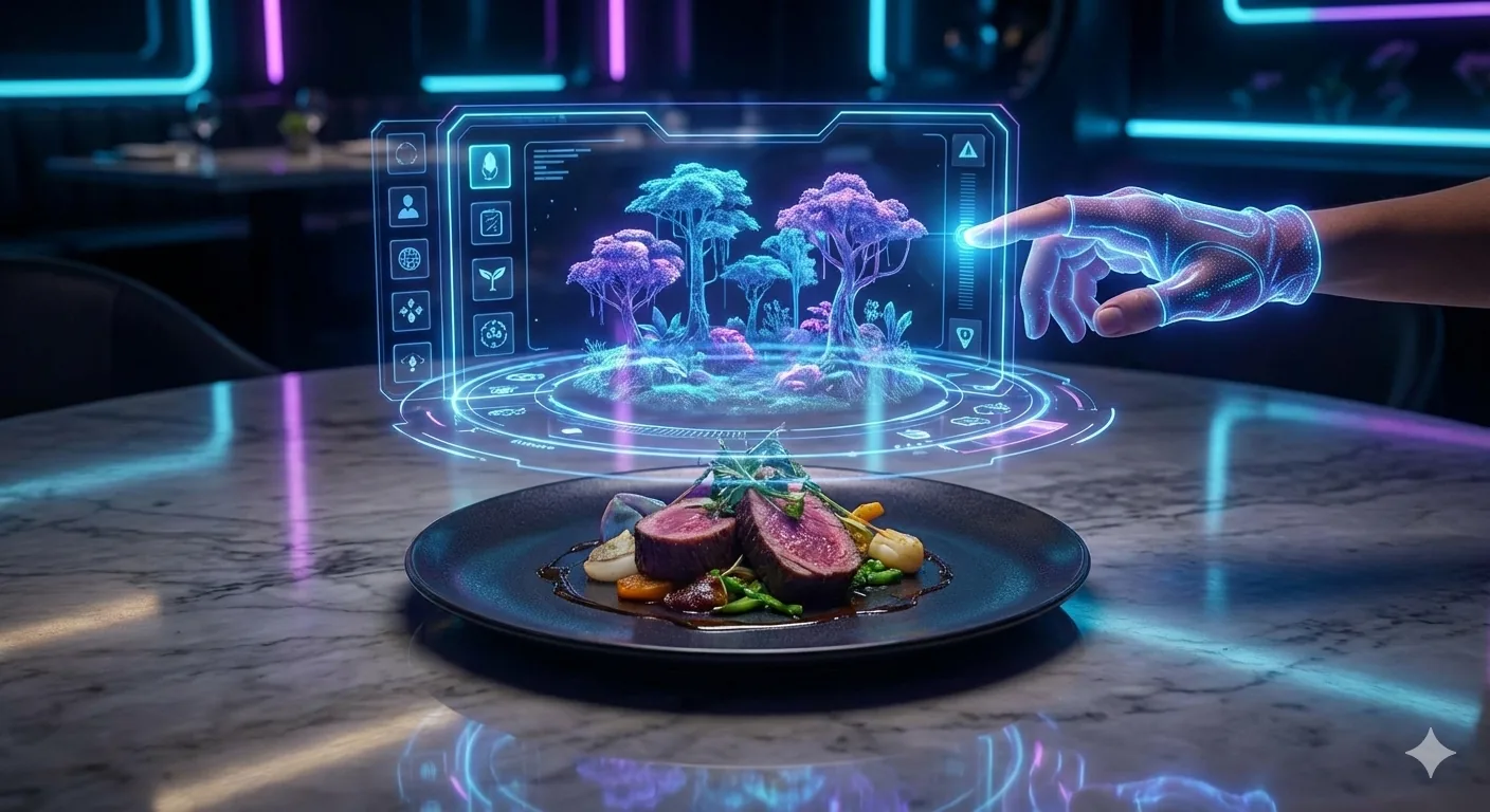 Plat gastronomique avec interface holographique